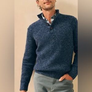 Faherty Wool Cashmere Blend Mock Neck Sweater Men’s Large Navy Ribbed Pullover